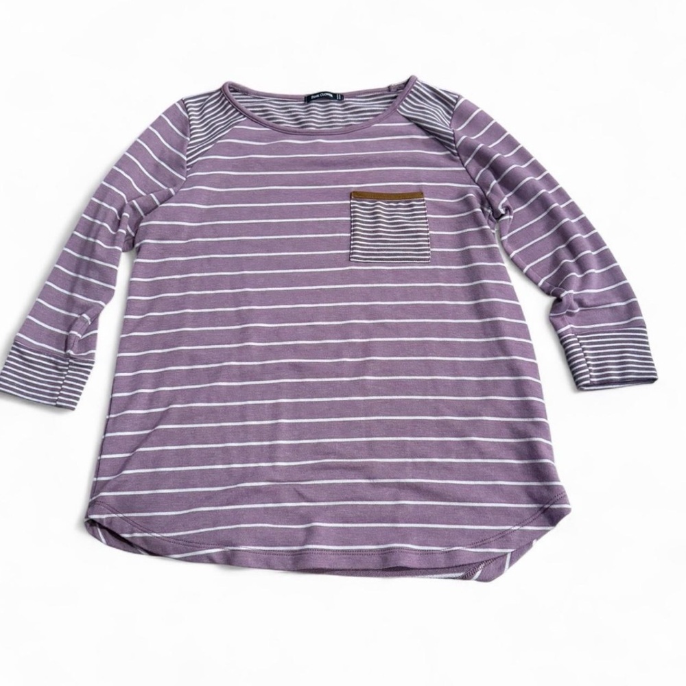 Pink Clover Purple and Cream Striped Quarter sleeve Top